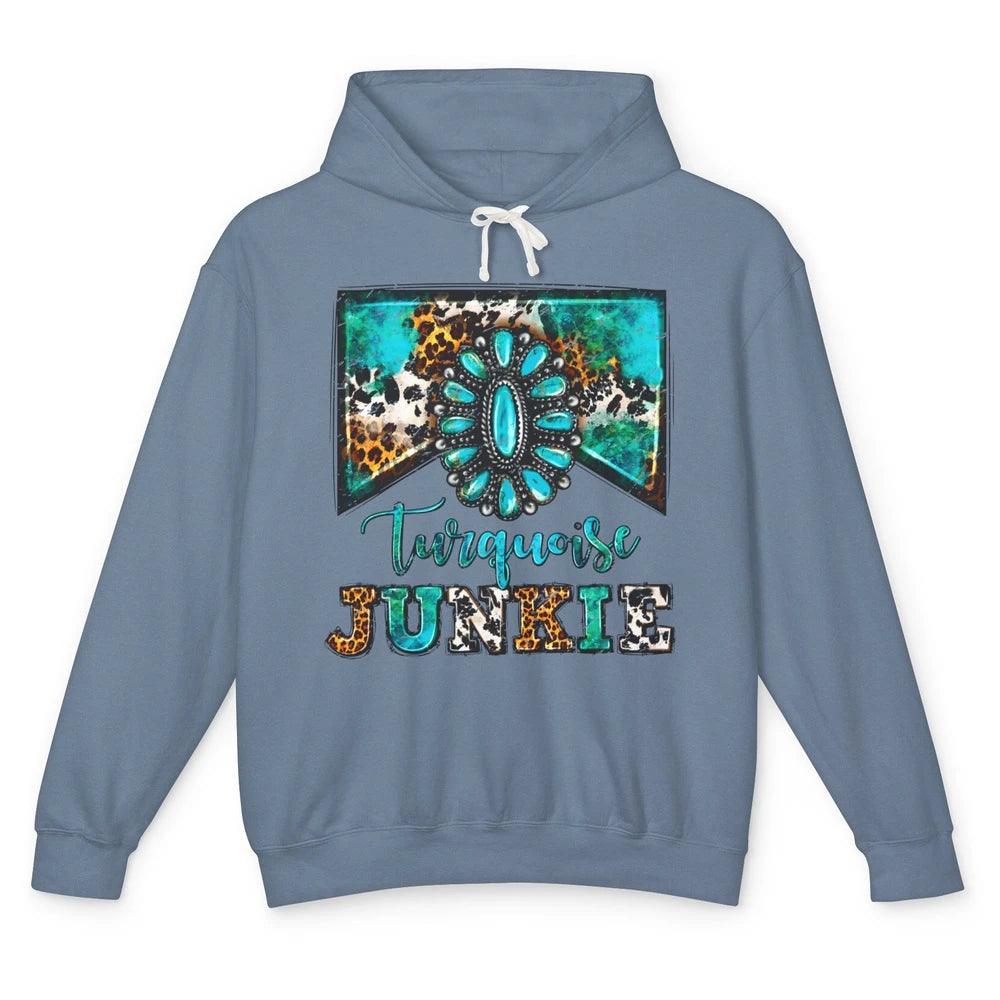 Retro Leopard Turquoise Junkie Gemstone Western Country Unisex Lightweight Hoodie