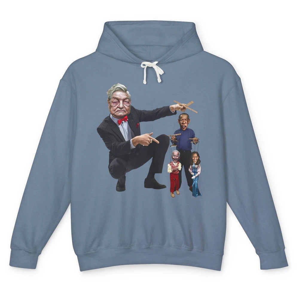 Funny George Soros Playing Puppets Biden Anti Biden Liberals Unisex Lightweight Hoodie