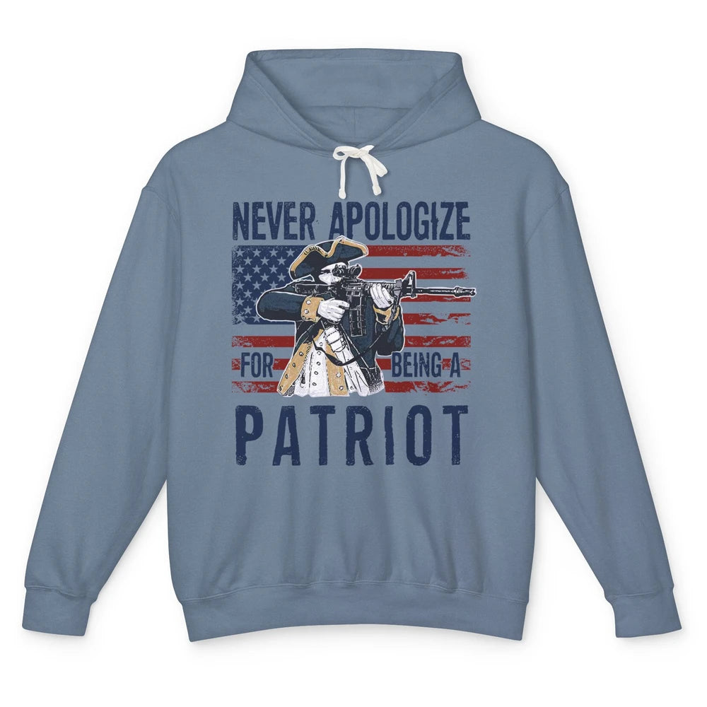 Never Apologize For Being A Patriot US Flag American Pride Unisex Lightweight Hoodie