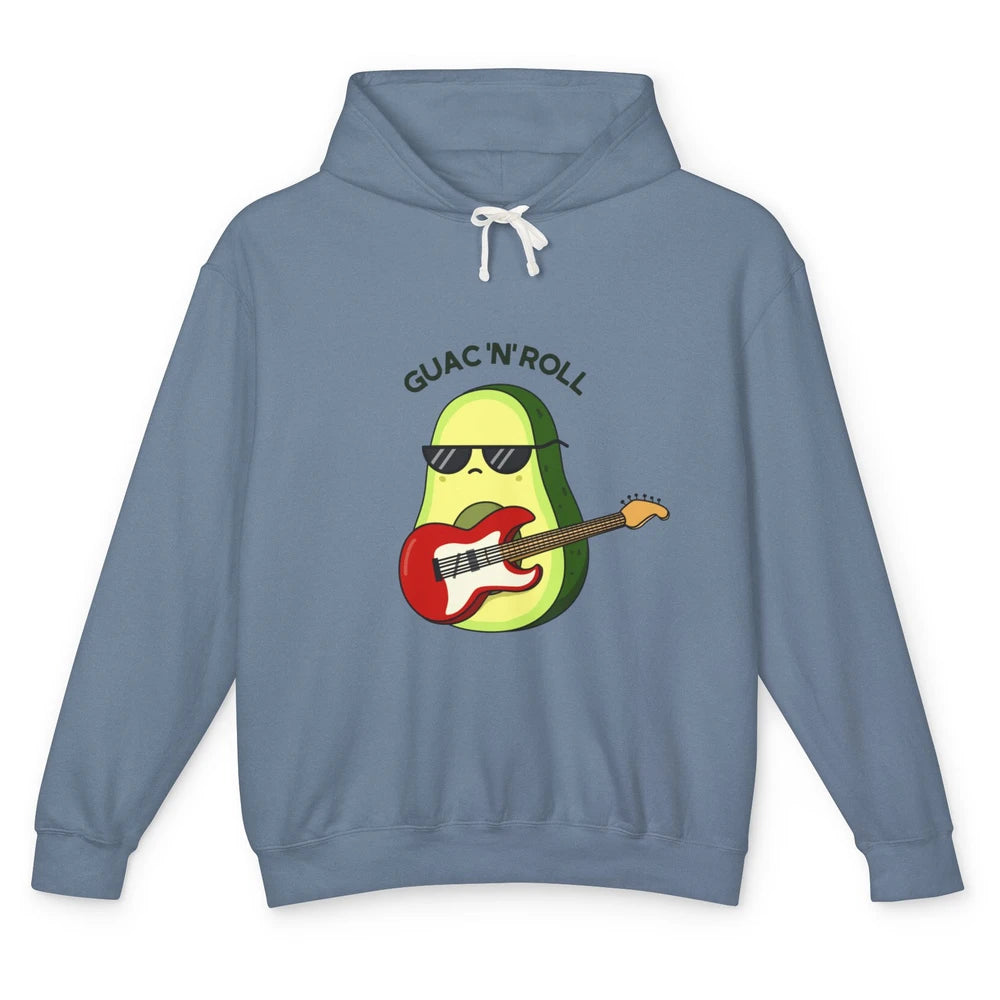 Guac N Roll Cute Rocker Rock Avocado Pun Electric Guitar Unisex Lightweight Hoodie