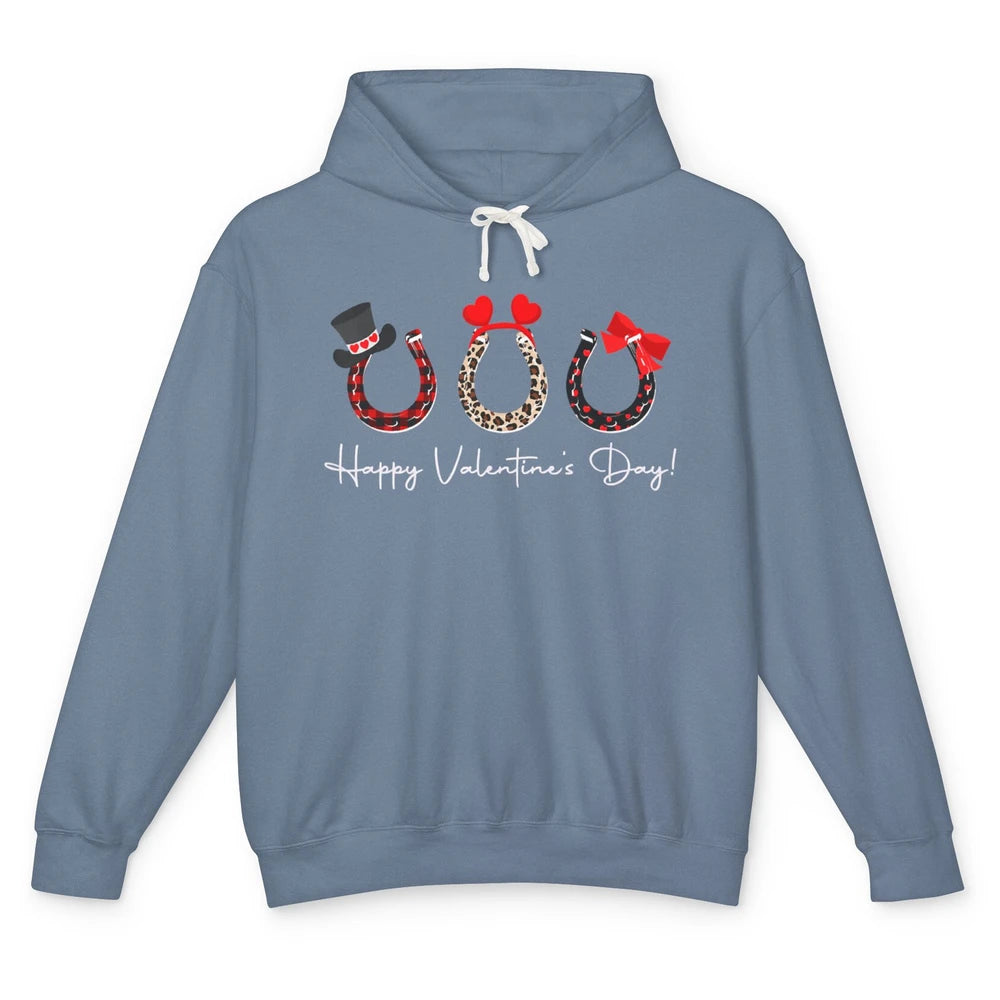 Leopard Red Plaid Heart Love Horseshoes Horse Lover Happy Valentine's Day Unisex Lightweight Hoodie