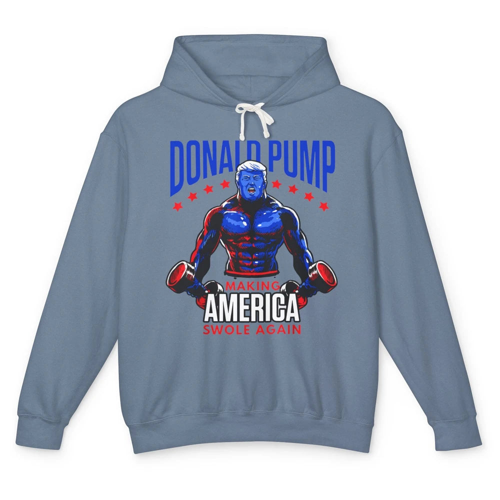 Funny Donald Pump Make America Swole Again Trump 2024 Return Unisex Lightweight Hoodie