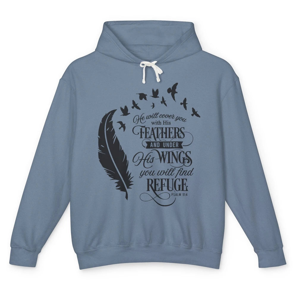 Christian He Will Cover You With His Feathers Bible Verse Unisex Lightweight Hoodie