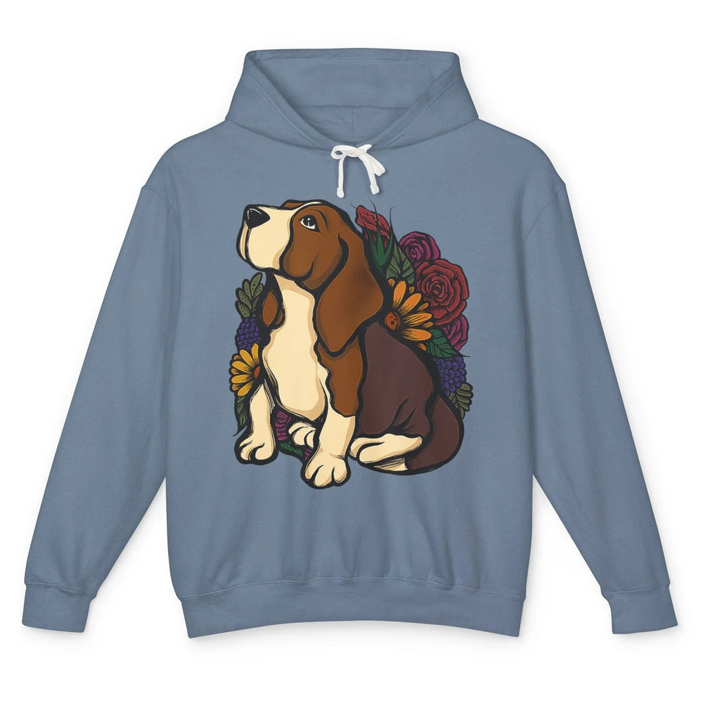 Cute Beagle Dog Floral Dog Mom Life Watercolor Wildflowers Unisex Lightweight Hoodie