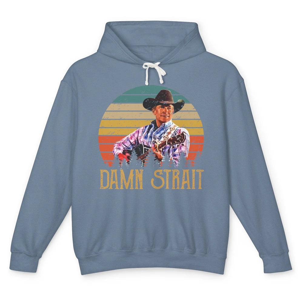 Vintage Cowboy Guitar Country Music Damn Strait Western Unisex Lightweight Hoodie