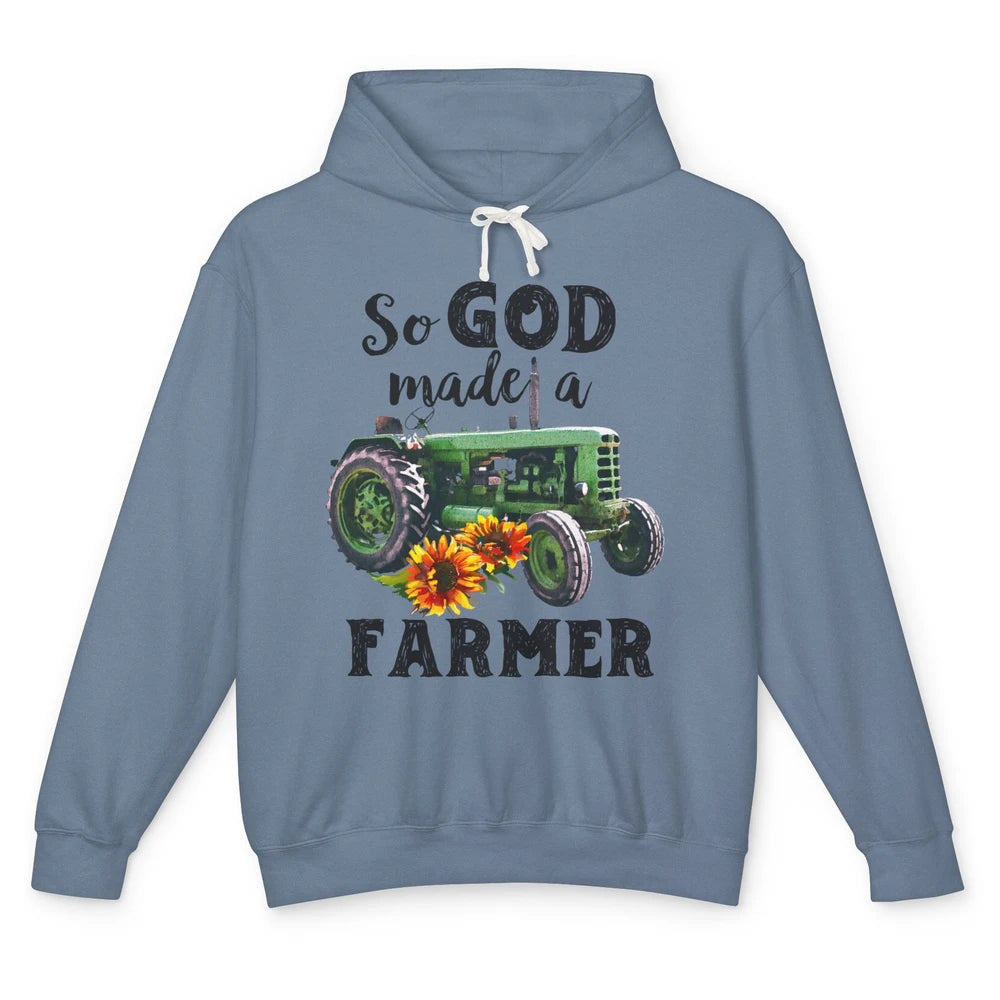 Vintage Retro Tractor God Made A Farmer Proud Farmer Farming Unisex Lightweight Hoodie