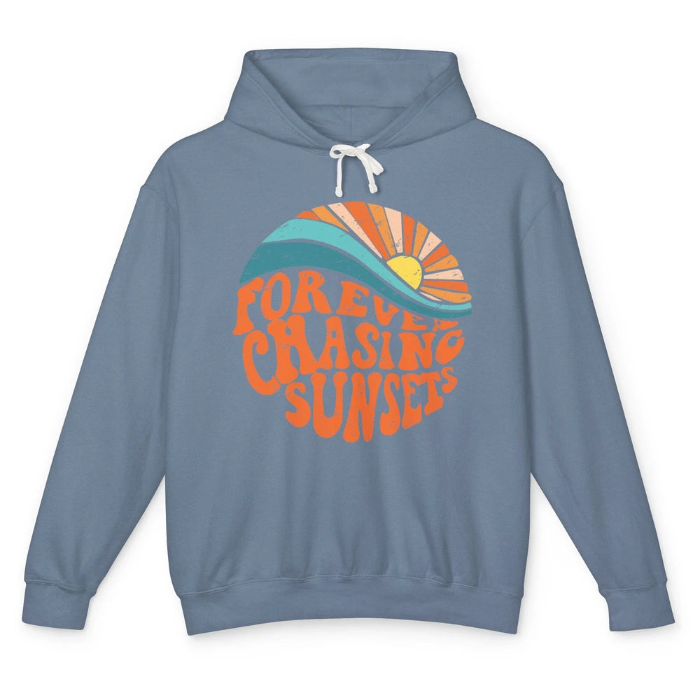 Retro Rainbow Forever Chasing Sunset Hippie Girl Peace Lover Unisex Lightweight Hoodie