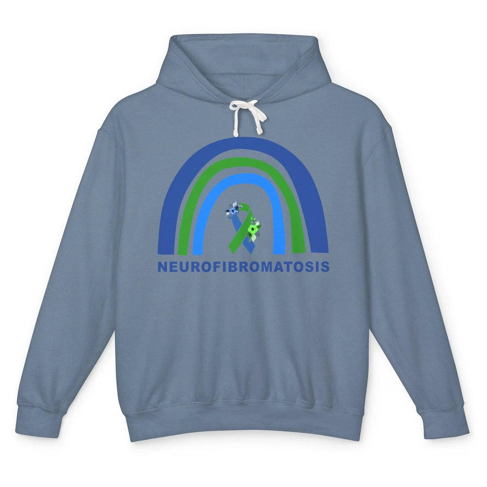 Neurofibromatosis Awareness Floral Green Blue Ribbon Rainbow Unisex Lightweight Hoodie