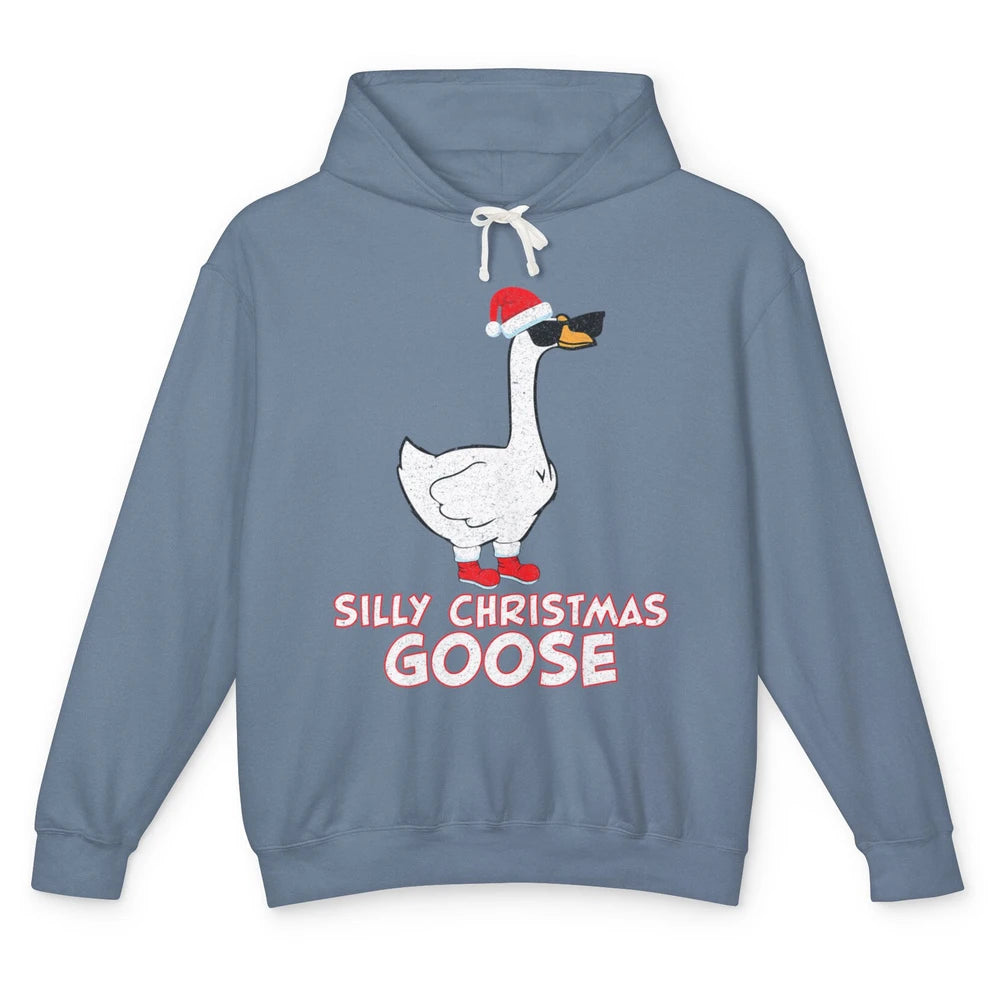 Merry Christmas Cute Silly Xmas Goose Sunglasses Santa Hat Unisex Lightweight Hoodie