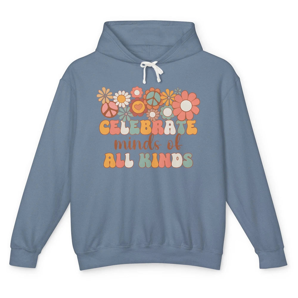 Retro Groovy Autism Celebrate Minds Of All Kind Sped Teacher Unisex Lightweight Hoodie