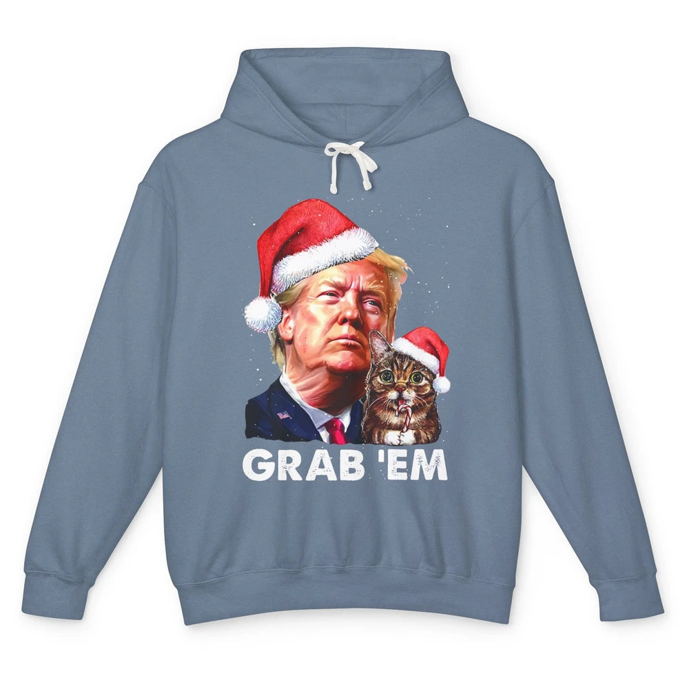 Funny Trump Cat Santa Grab' Em Trump Lovers Christmas Unisex Lightweight Hoodie