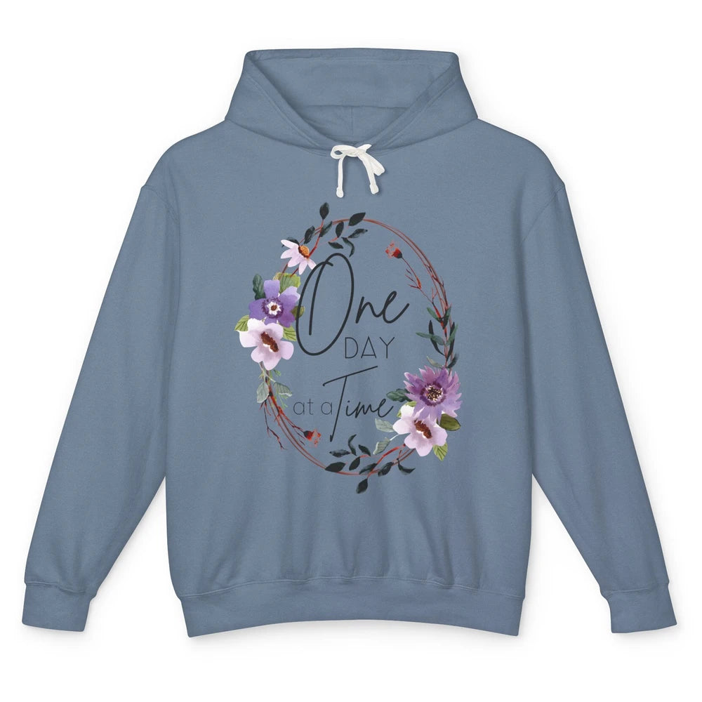 Floral Christian One Day At A Time Bible Verse Religious Unisex Lightweight Hoodie