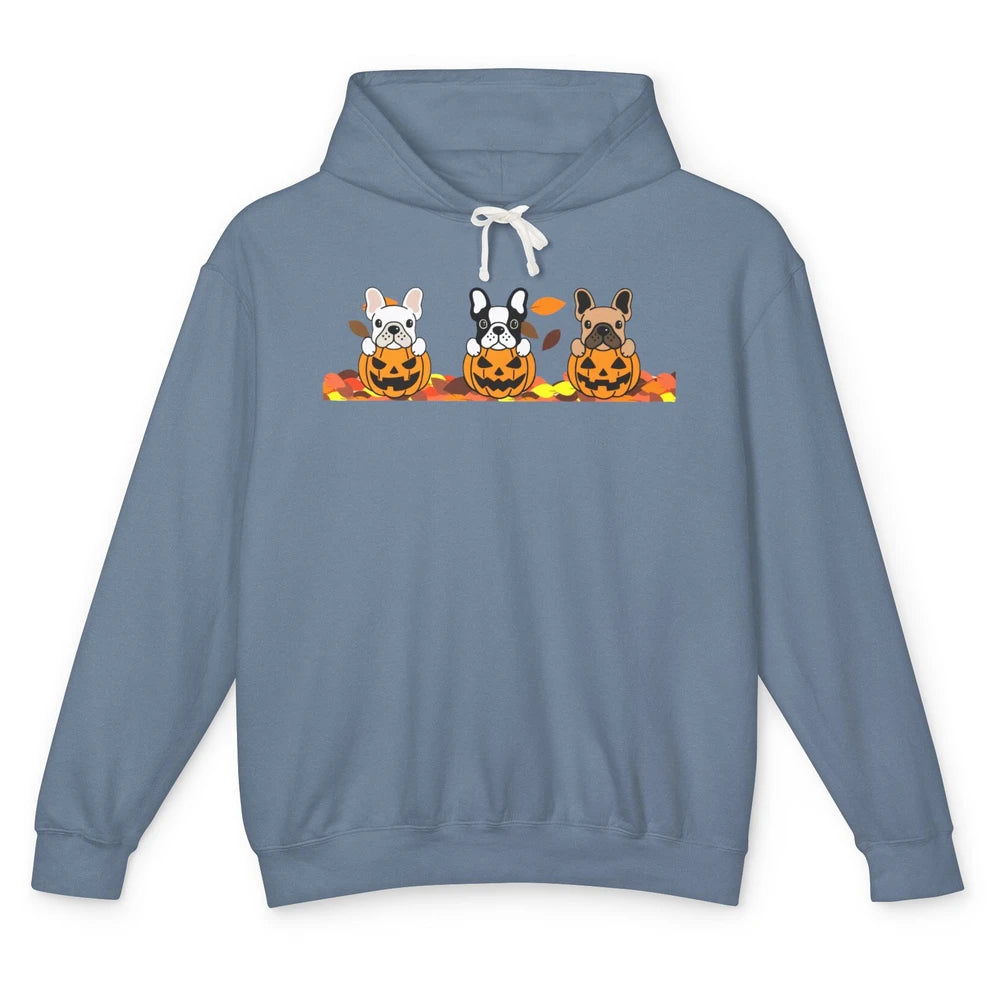 Frenchie Pumpkin Halloween French Bulldog Fall Dog Lovers Unisex Lightweight Hoodie