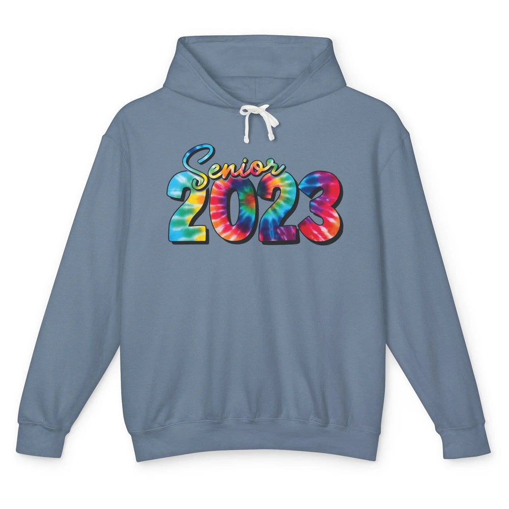 Tie Dye Senior 2023 Class Of 2023 Graduate Bachelor Hat Gift Unisex Lightweight Hoodie