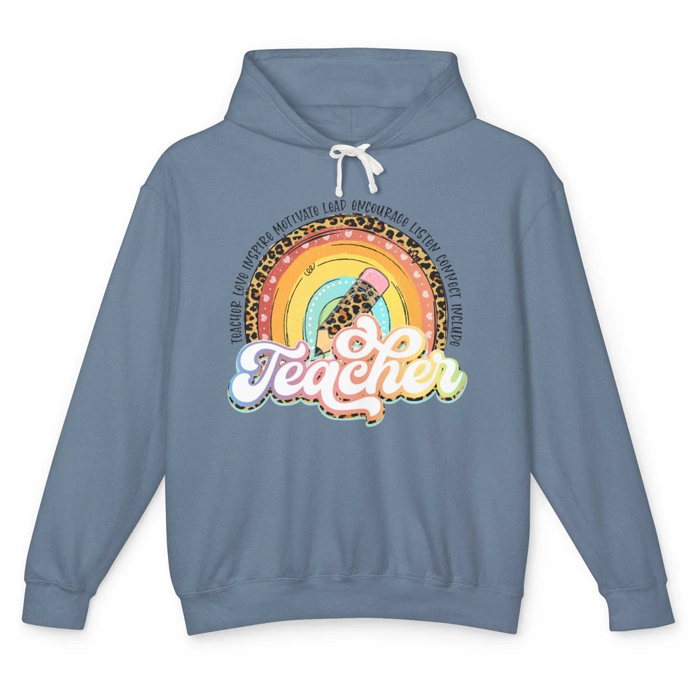 Teacher Life Love Inspire Motivate Appreciation Gift Rainbow Unisex Lightweight Hoodie