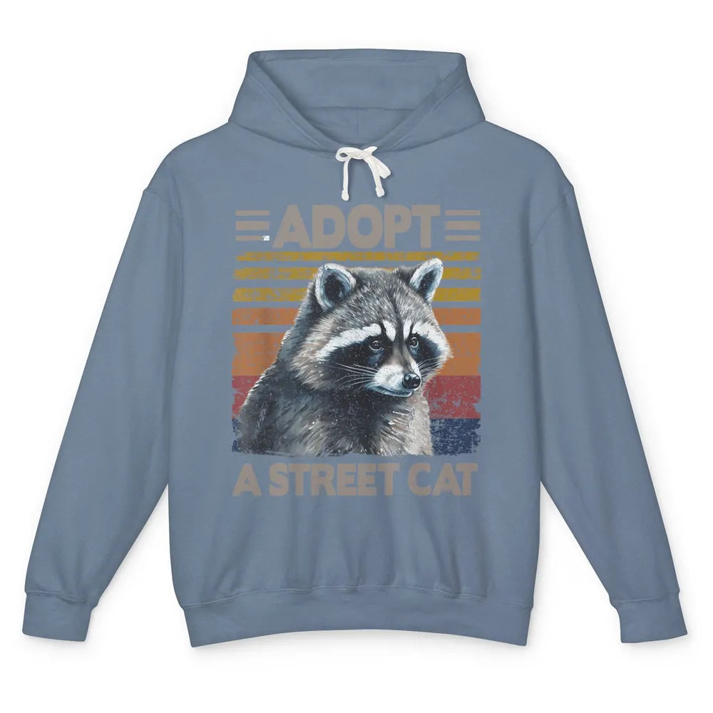 Retro Adopt A Street Cat Raccoon Watercolor Possum Adoption Unisex Lightweight Hoodie