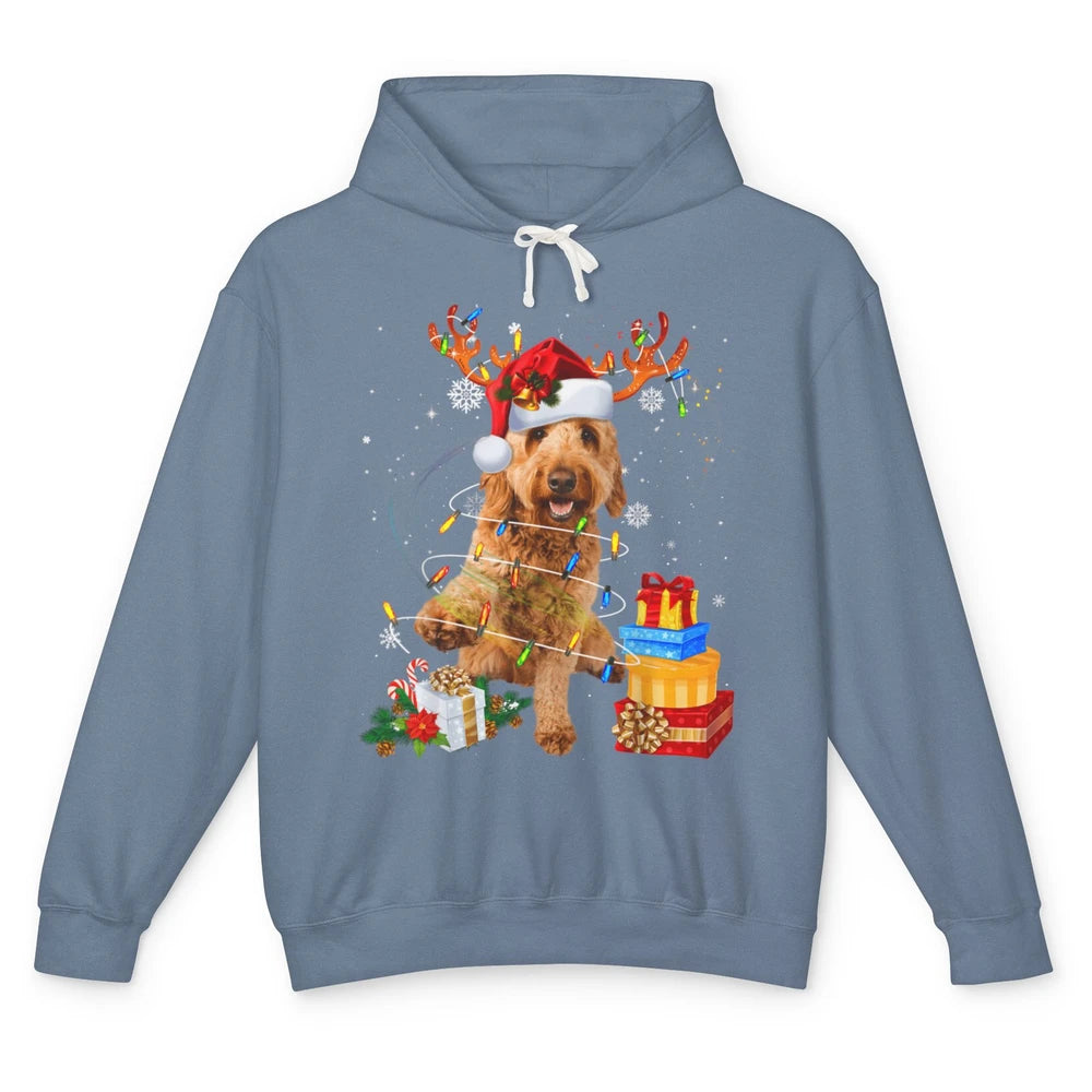 Merry Christmas Goldendoodle Dog Reindeer Xmas Lights Puppy Unisex Lightweight Hoodie