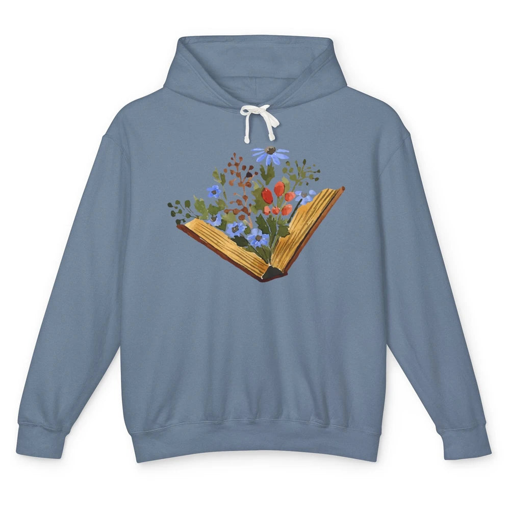 Retro Wildflowers Book Reading Bookworm Teacher Librarian Unisex Lightweight Hoodie