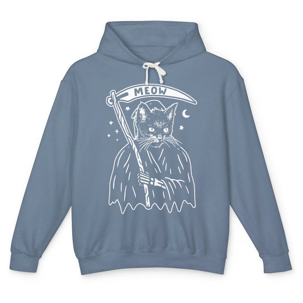 Gothic Scary Meow Death God Funny Witch Cat Kitten Halloween Unisex Lightweight Hoodie