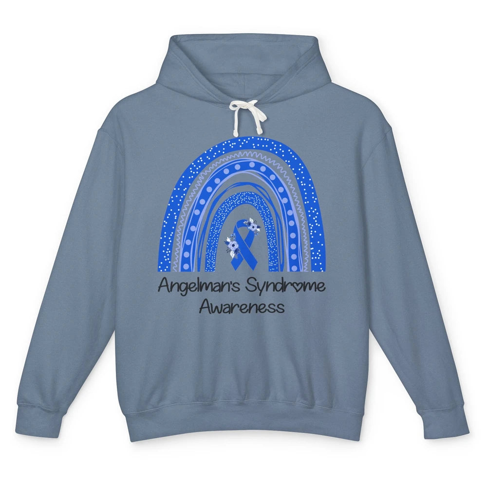 We Wear Blue Angelman's Syndrome Floral Blue Ribbon Rainbow Unisex Lightweight Hoodie