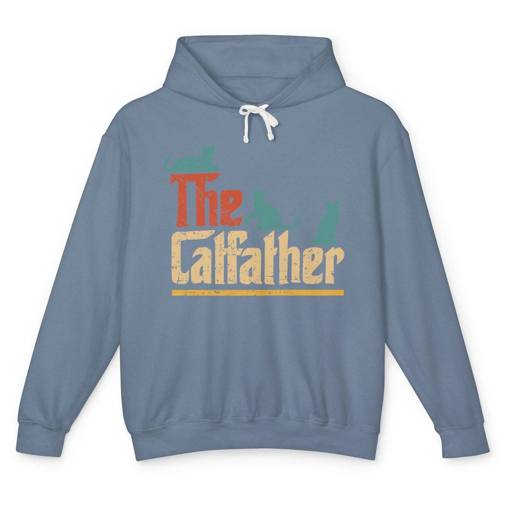 Retro The Catfather Funny Cat Lovers Cat Dad Fathers Day Unisex Lightweight Hoodie