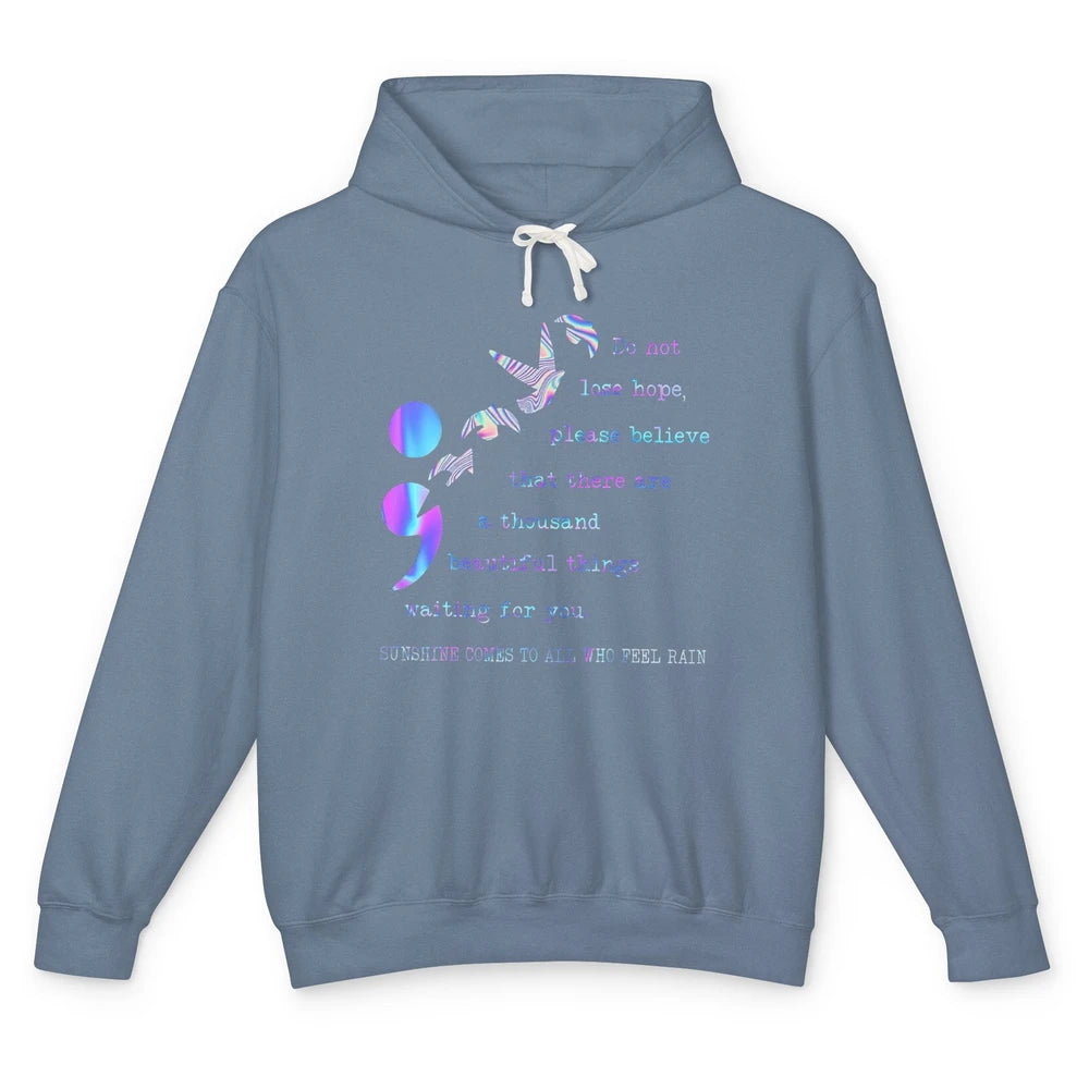 Semicolon Turquoise Ribbon Bird Suicide Prevention Month Unisex Lightweight Hoodie