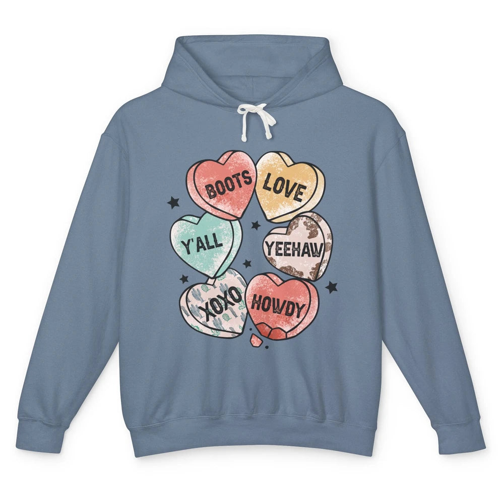 XOXO Love Cowboy Boots Howdy Cowgirl Hearts Western Country Happy Valentine's Day Yeehaw Vintage Cactus Unisex Lightweight Hoodie