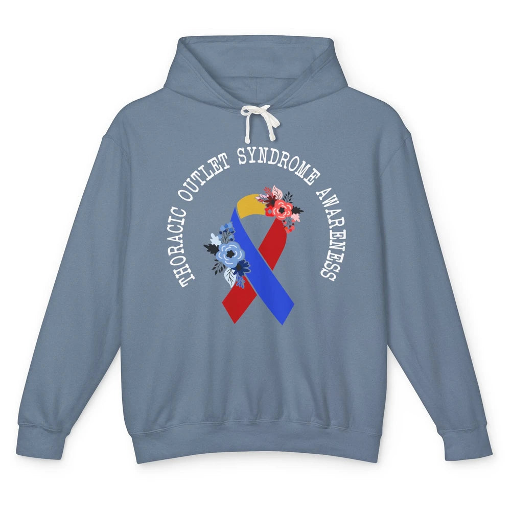 Thoracic Outlet Syndrome Awareness Floral Blue Red Ribbon Unisex Lightweight Hoodie