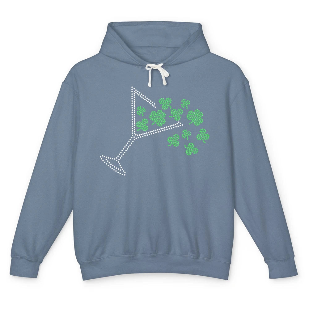 St Patrick's Day Martini Clover Bling Rhinestone Paddy's Day Unisex Lightweight Hoodie