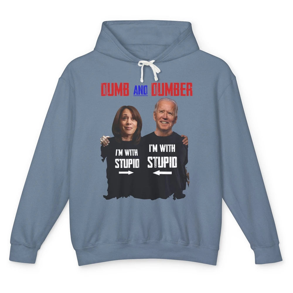 Funny Joe Biden I'm With Stupid Kamala Harris Anti Biden Unisex Lightweight Hoodie