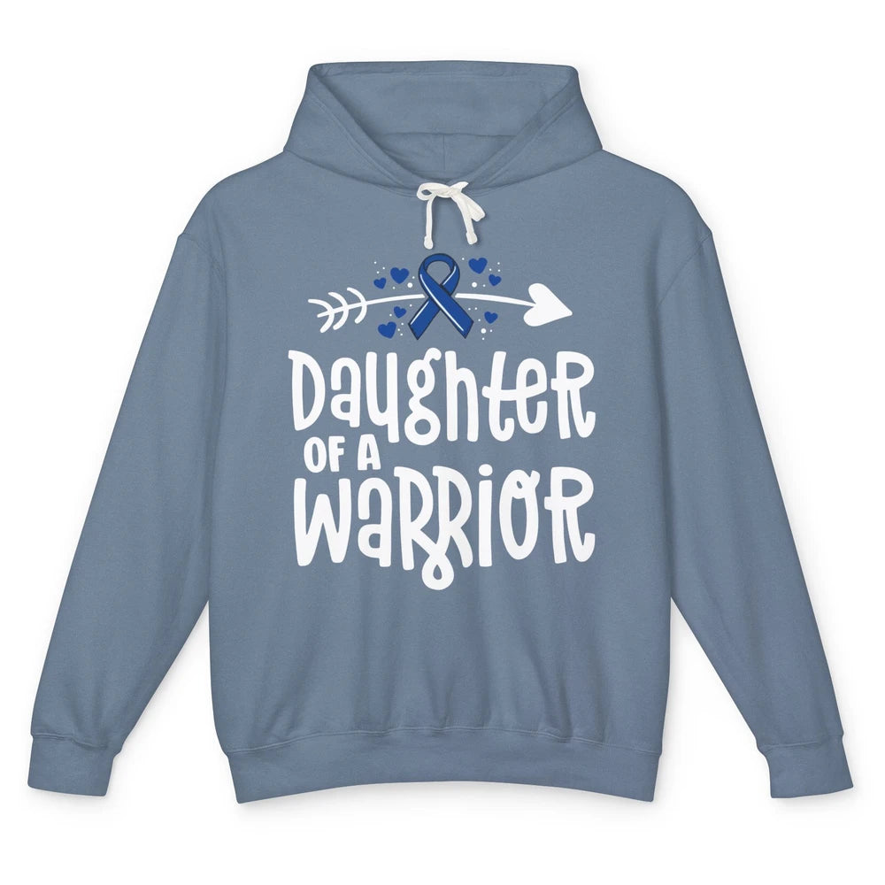 Warrior Daughter Colon Cancer Colorectal Dark Blue Ribbon Unisex Lightweight Hoodie