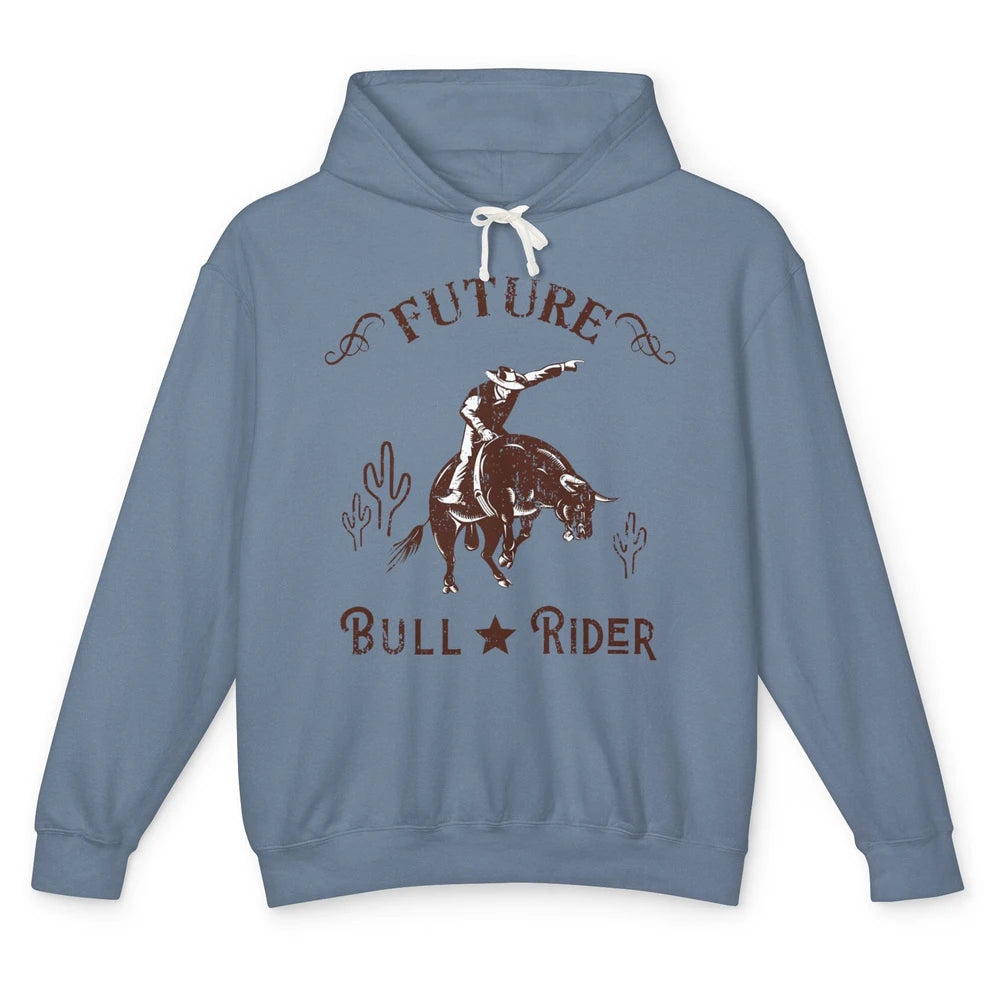 Retro Future Bull Rider Cowboy Western Country Cactus Riding Unisex Lightweight Hoodie