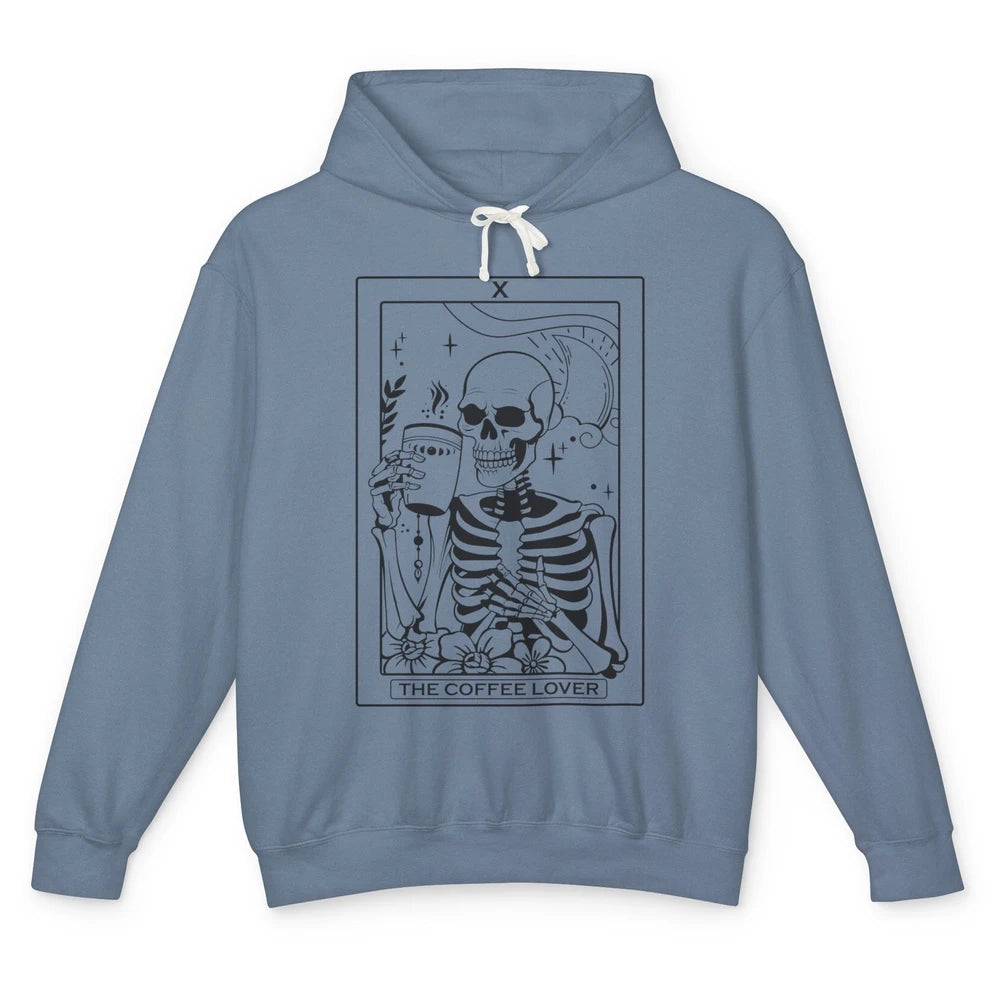 The Coffee Lover Skeleton Tarot Card Floral Goth Halloween Unisex Lightweight Hoodie