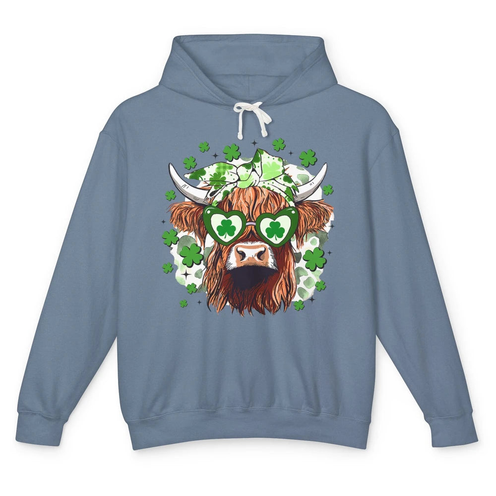 St Patrick Highland Cow Shamrock Bandana Western St Paddy Unisex Lightweight Hoodie