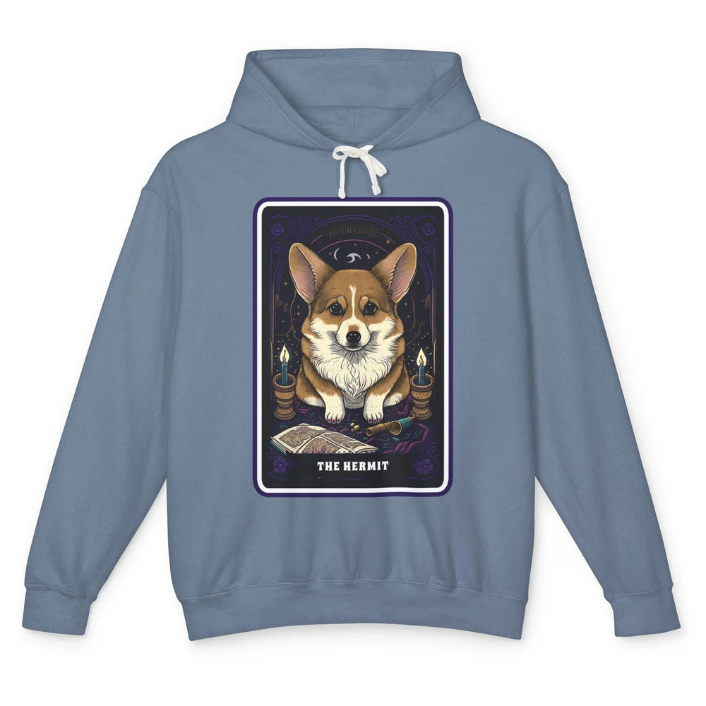 Corgi Witch The Hermit Tarot Card Halloween Corgi Dog Mom Unisex Lightweight Hoodie