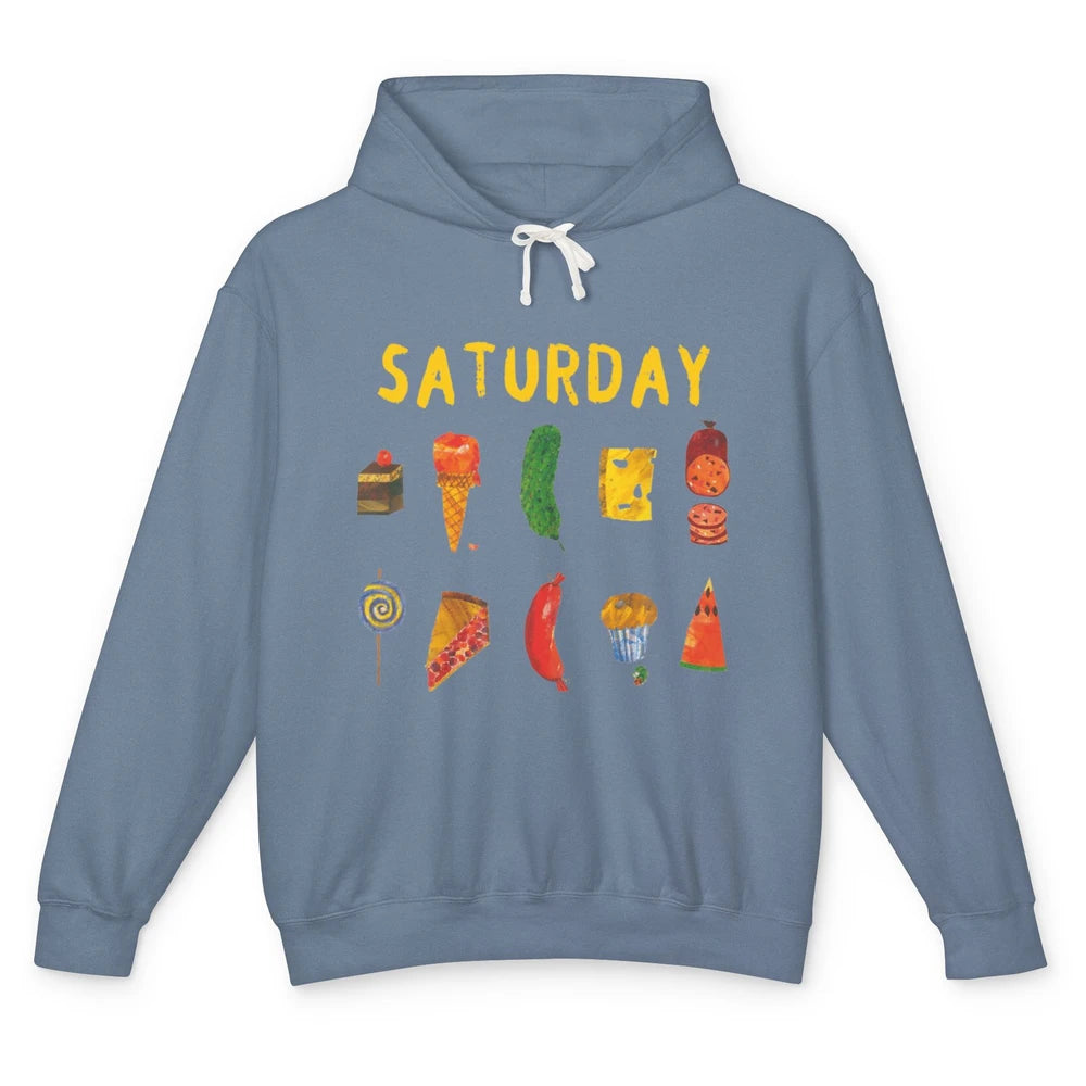 Funny Hungry Caterpillars Saturday Fruit Vegan Vegetable Pun Unisex Lightweight Hoodie