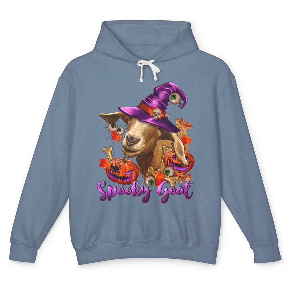 Funny Goat Witch Pumpkin Fall Leaves Halloween Goat Mom Unisex Lightweight Hoodie