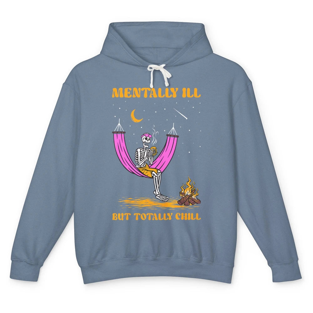 Mentally Ill Skeleton Fire Moon Mental Health Matter Therapy Unisex Lightweight Hoodie