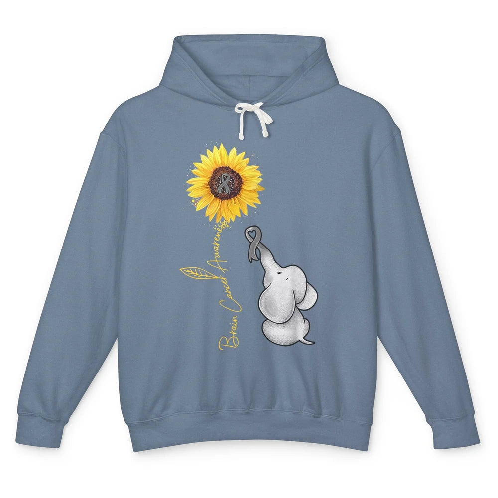 Sunflower Baby Elephant Brain Cancer Awareness Grey Ribbon Unisex Lightweight Hoodie