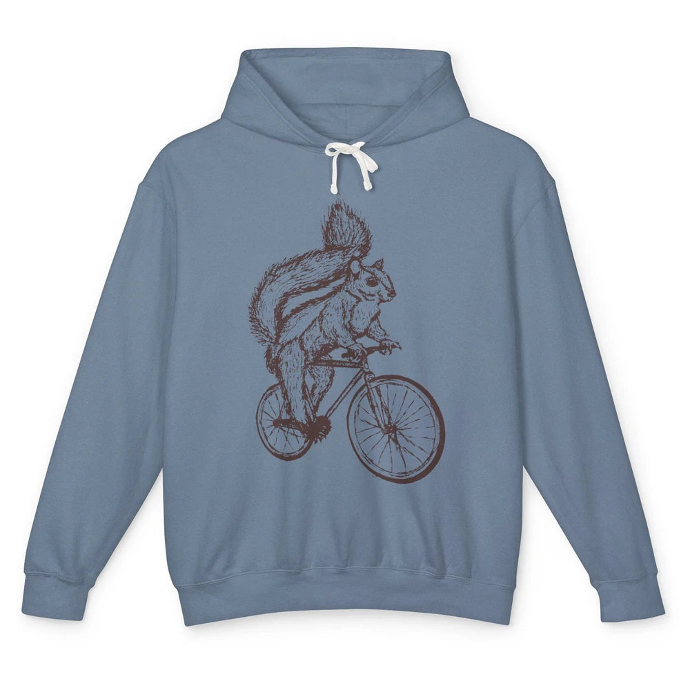 Funny Squirrel Riding A Bicycle Drawn Bike Squirrel Lovers Unisex Lightweight Hoodie