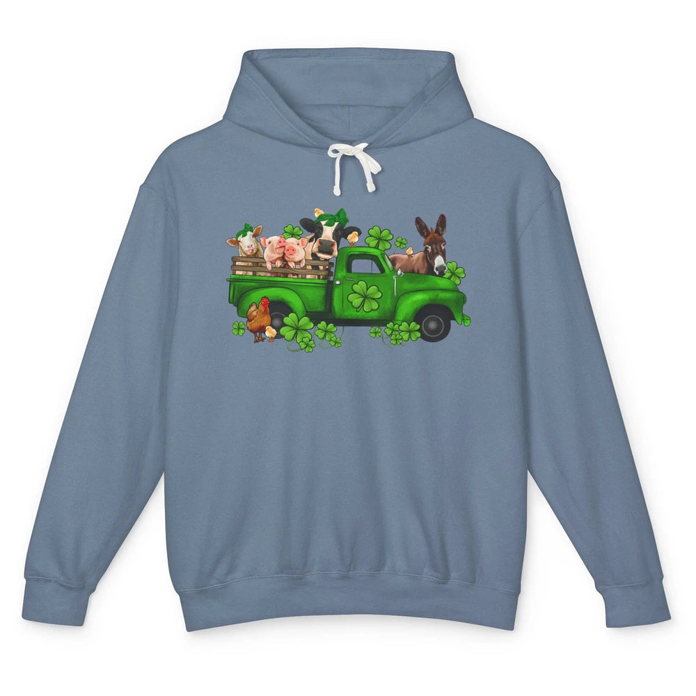 Farm Animals Truck Shamrock Clover St Patricks Day Retro Unisex Lightweight Hoodie