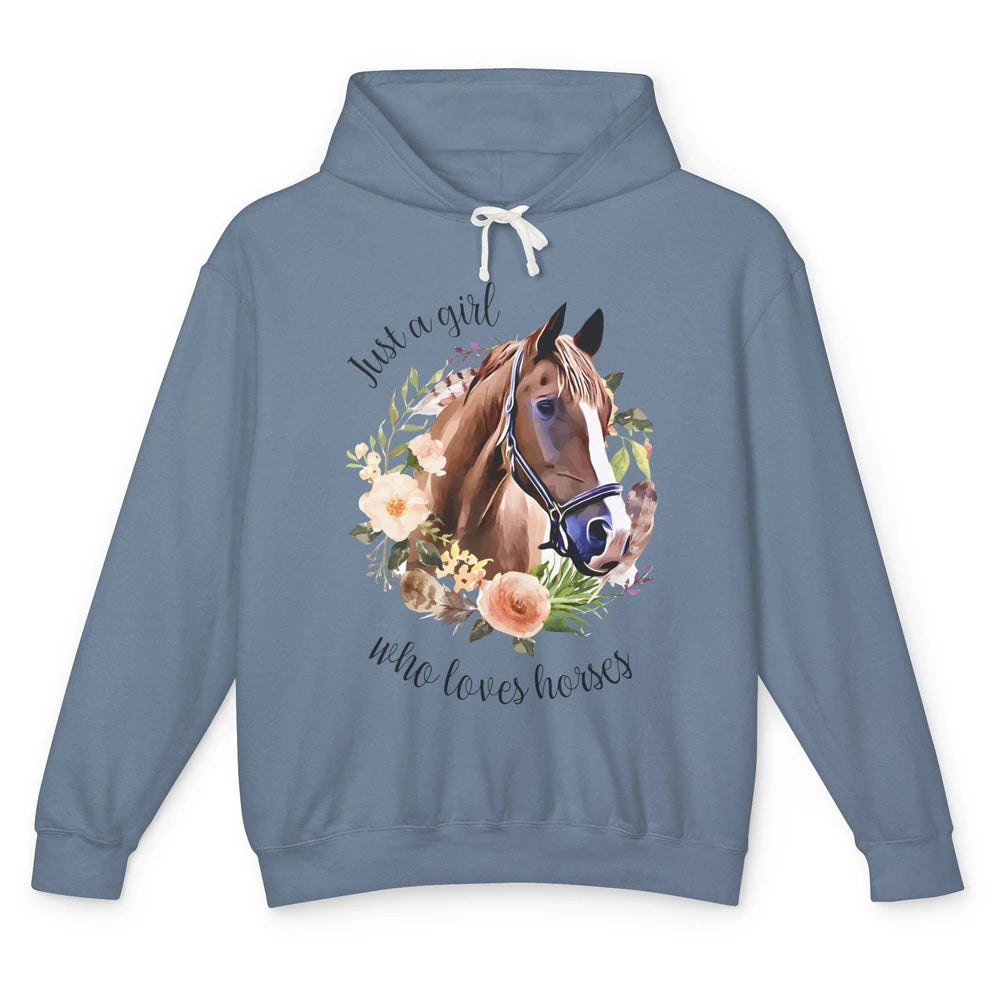 Just Girl Loves Horses Floral Wildflower Farm Animal Western Unisex Lightweight Hoodie