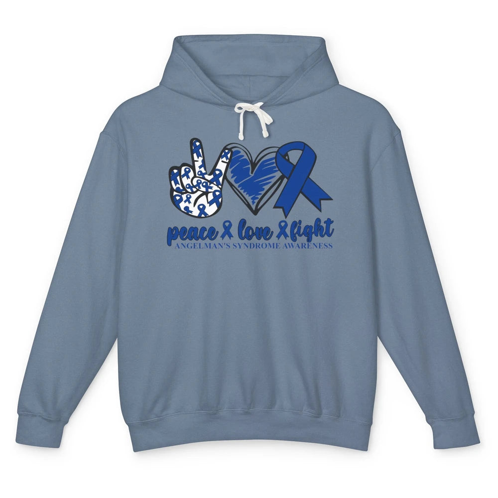 Angelman's Syndrome Awareness Blue Ribbon Peace Love Fight Unisex Lightweight Hoodie