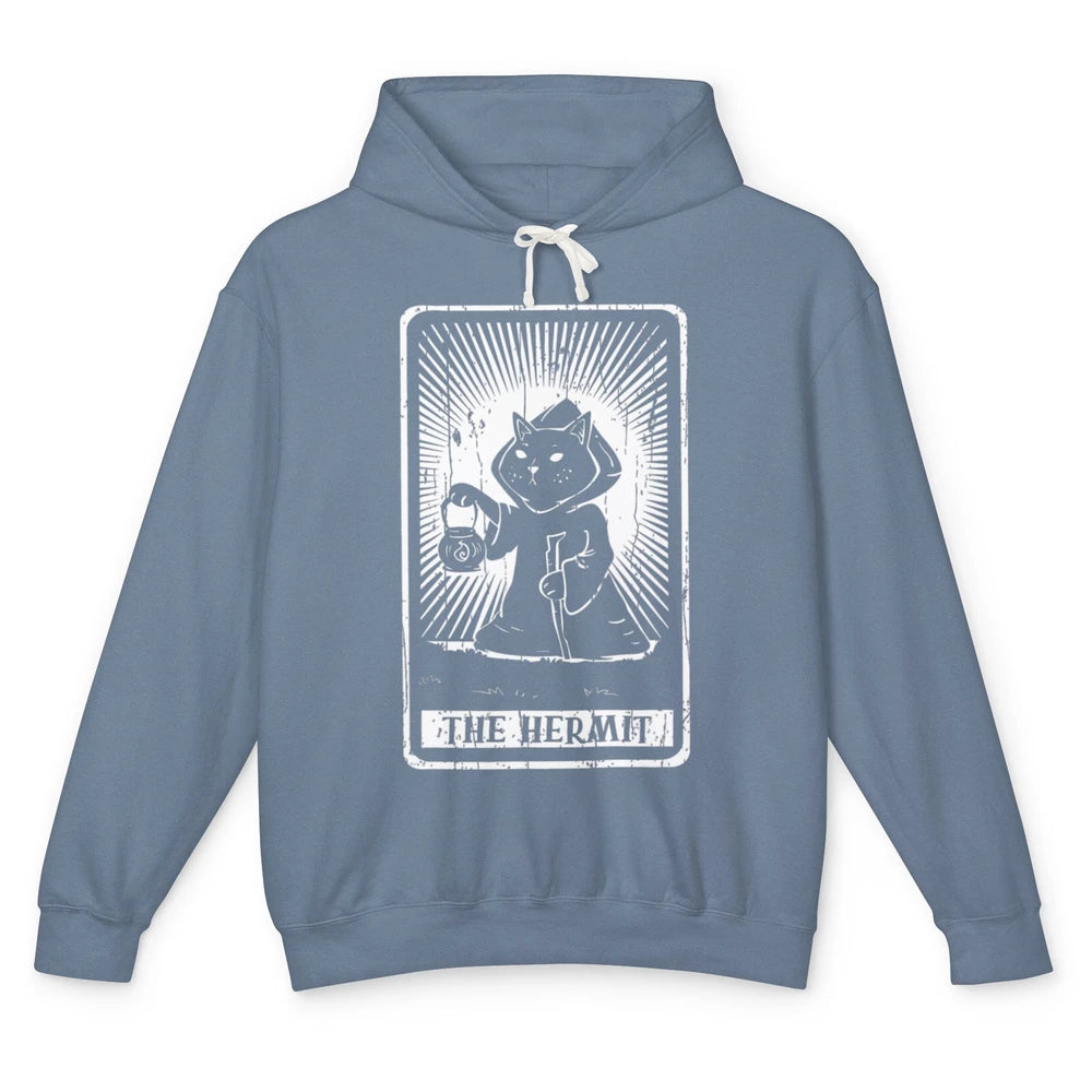 Crescent The Hermit Cat Goblincore Tarot Card Death Gothic Unisex Lightweight Hoodie