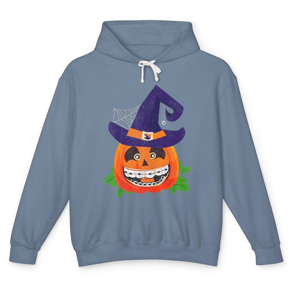 Pumpkin Witch Teeth Braces Dental Dentist Halloween Spooky Unisex Lightweight Hoodie