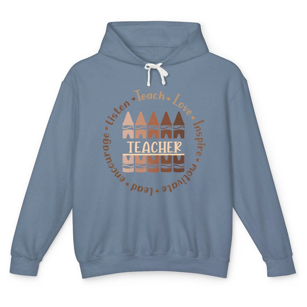 Teach Love Inspire African American Teacher Black Teacher Unisex Lightweight Hoodie