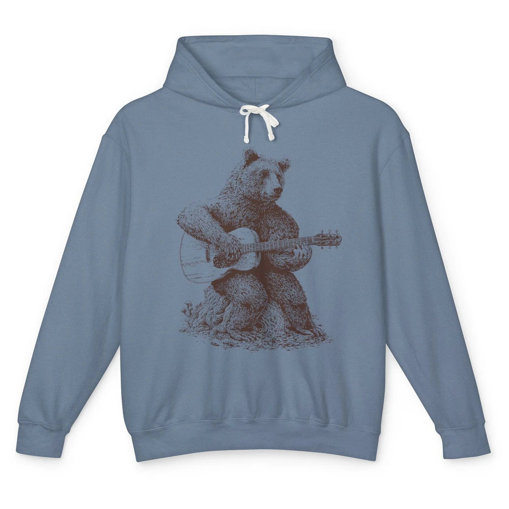 Retro Bear Playing Bass Guitar Bear Guitarist Music Lovers Unisex Lightweight Hoodie