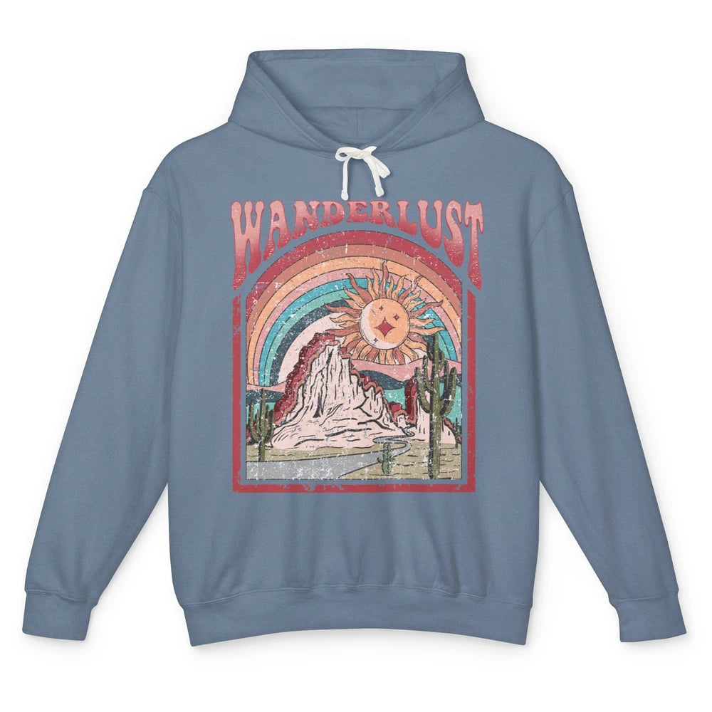 Retro Wanderlust Desert Cactus Wander Boho Adventure Western Unisex Lightweight Hoodie