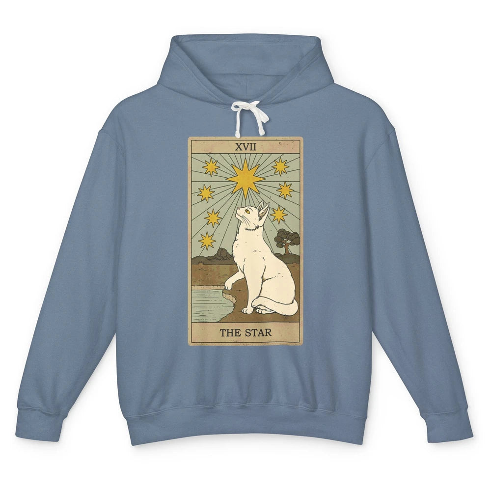 Tarot Card The Star White Cat Retro Mermaid Gothic Vintage Unisex Lightweight Hoodie