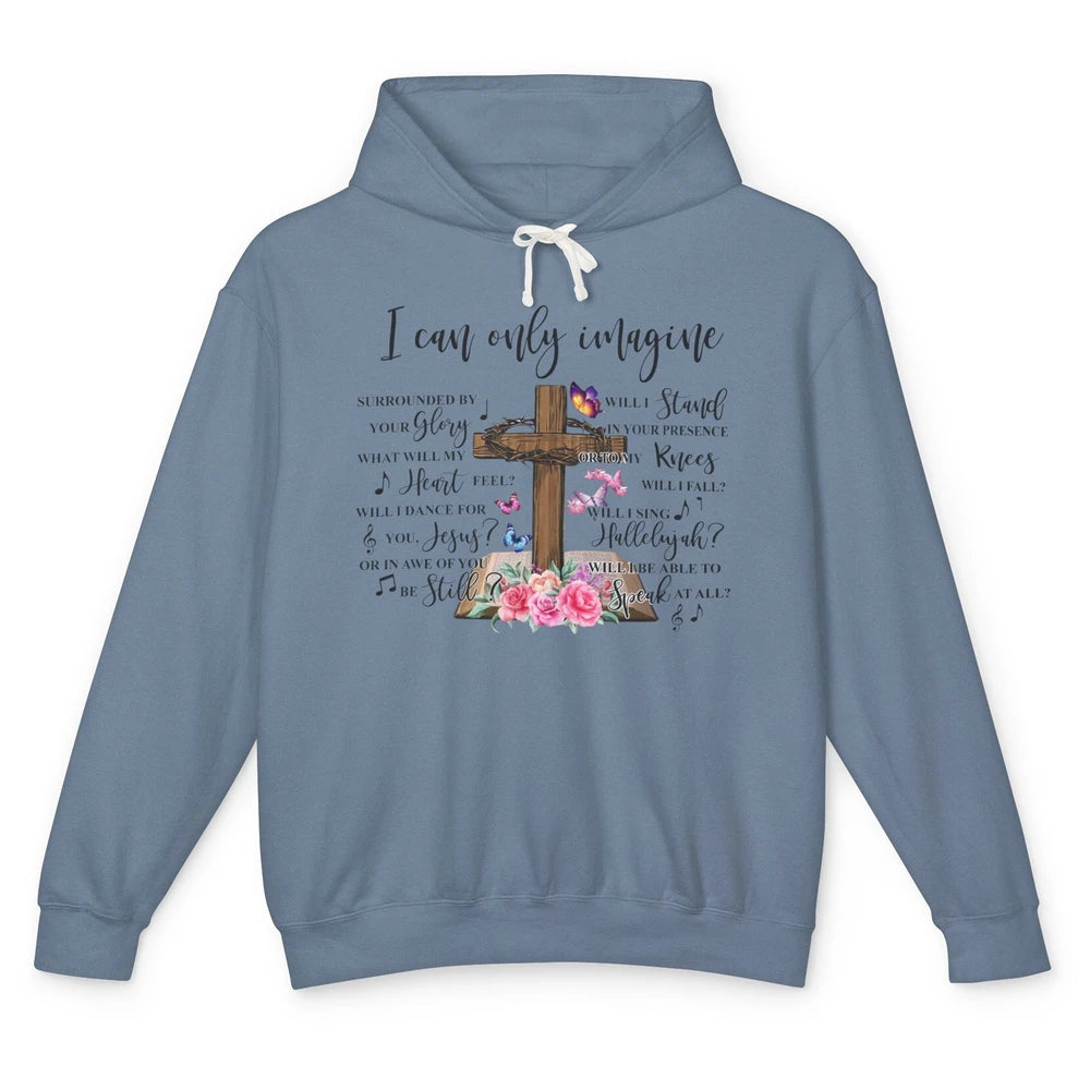 Floral Jesus Cross Butterfly I Can Imagine Christian Gift Unisex Lightweight Hoodie